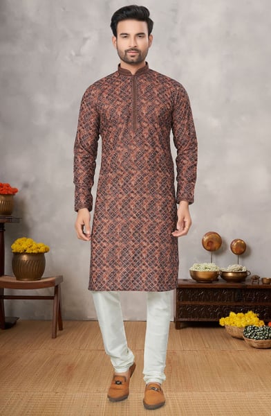 Brown Heavy Cotton Sequins work Kurta Set