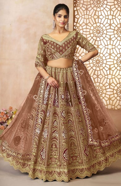 Brown Heavy Embroidered Lehenga Choli for Wedding