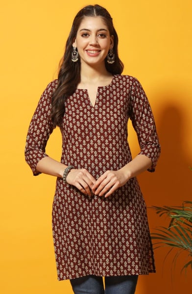 Brown Printed Cotton Tunic
