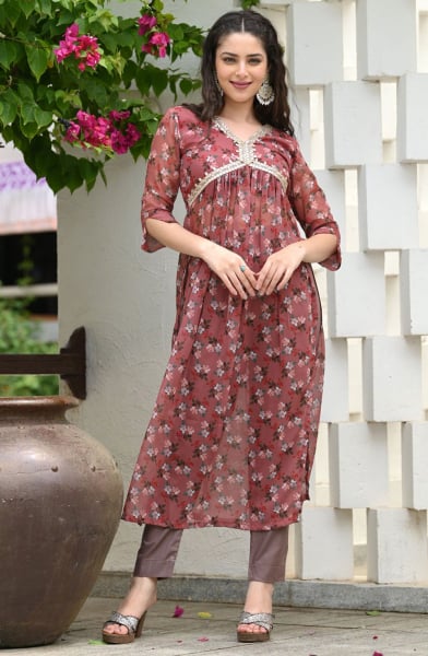 Brown Readymade Georgette Kurta