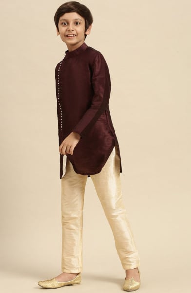 Brown Silk Boys Kurta Set