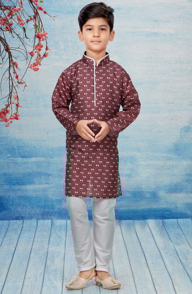 Brown Silk Dupion Kids Kurta Set
