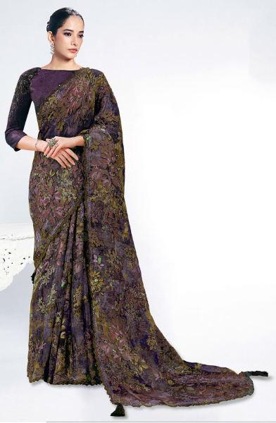 Burgundy Brasso Saree for Ceremonial