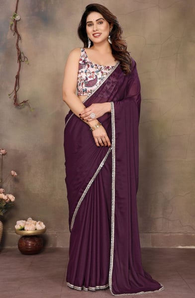 Burgundy Embellished Georgette Saree