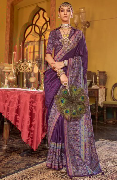 Burgundy Embellished Viscose Silk Saree