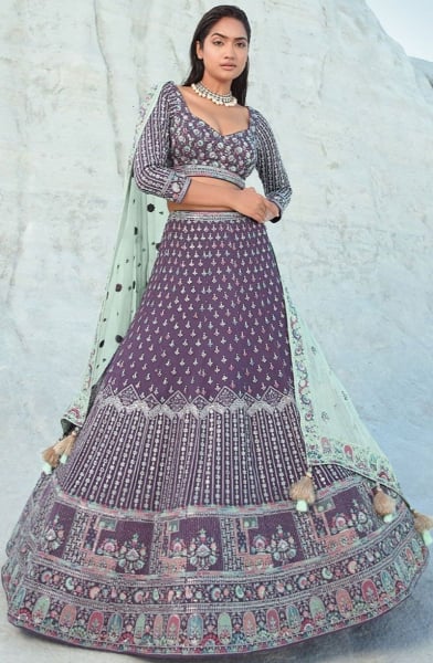 Burgundy Embroidered Georgette Designer Lehenga Choli