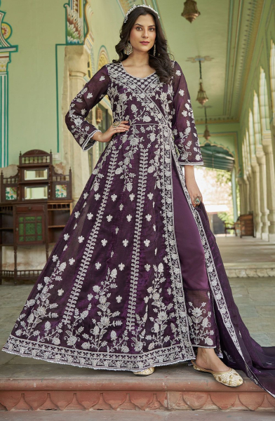 Burgundy Embroidered Pant Kameez for Ceremonial