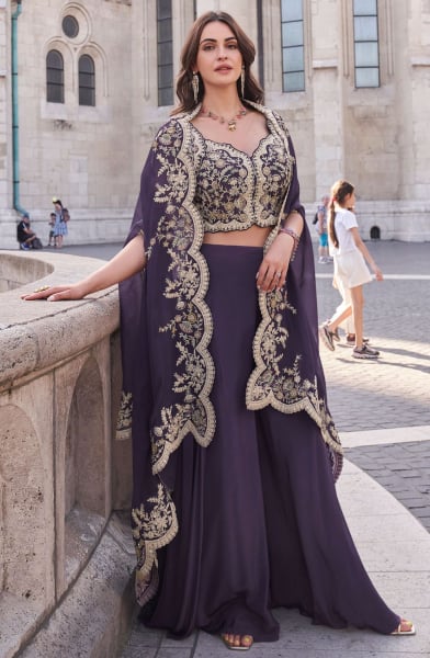 Burgundy Embroidered Silk Designer IndoWestern