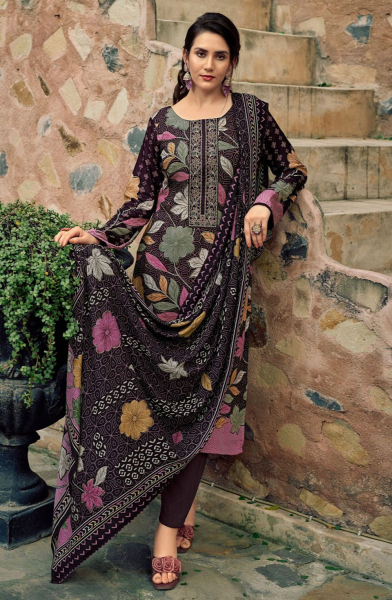 Burgundy Floral Print Pashmina Pant Kameez