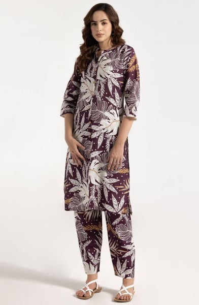 Burgundy Printed Rayon Co-Ord Set