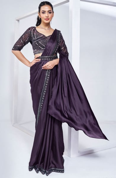 Burgundy Pure Khatli Work Designer Ready to Wear Saree