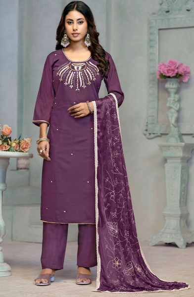 Burgundy Rayon Cotton Readymade Pant Kameez