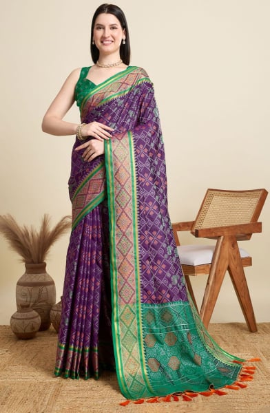 Burgundy Woven Patola Silk Saree