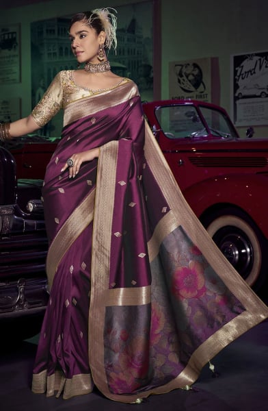 Burgundy Zari Woven Silk Saree