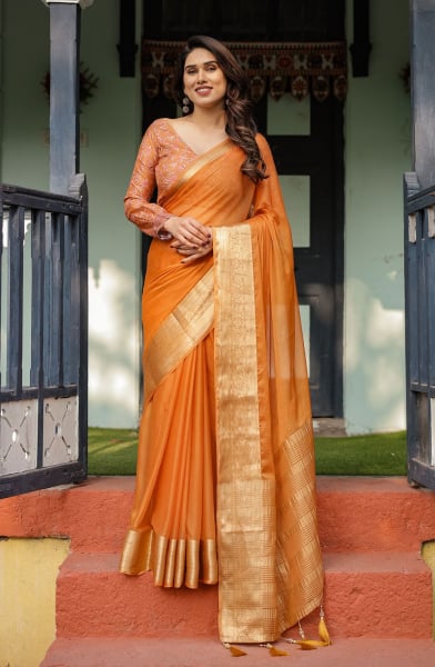 Burnt Orange Chiffon Saree