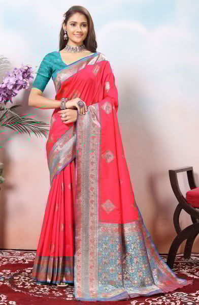 Candy Red Soft Silk Saree with Jacquard Border