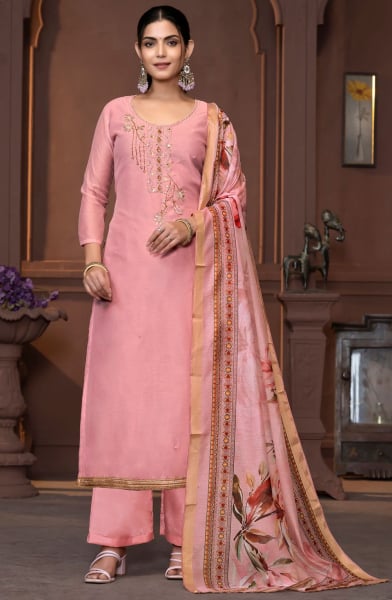 Carnation Pink Handwork Muslin Palazzo Kameez