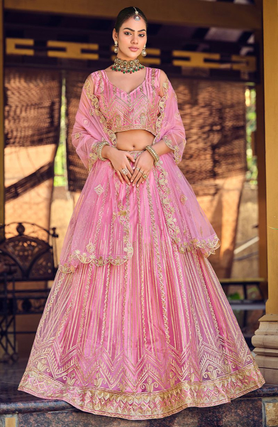 Carnation Pink Net Lehenga Choli for Ceremonial