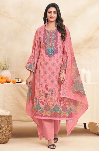 Carnation Pink Printed Lawn Cotton Pant Kameez