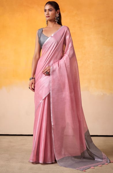 Carnation Pink Tissue Silk Saree for Festival
