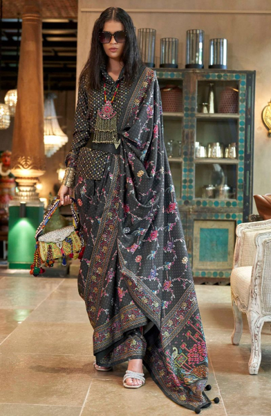 Charcoal Black Viscose Silk Saree for Festival