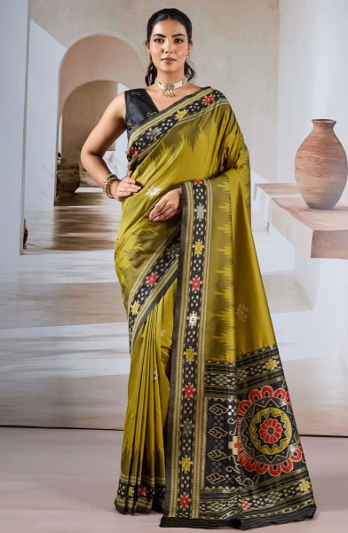 Chartreuse Green Patola Handloom Weaving Silk Saree