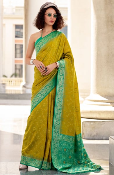 Chartreuse Green Soft Ikkat Concept Silk Saree
