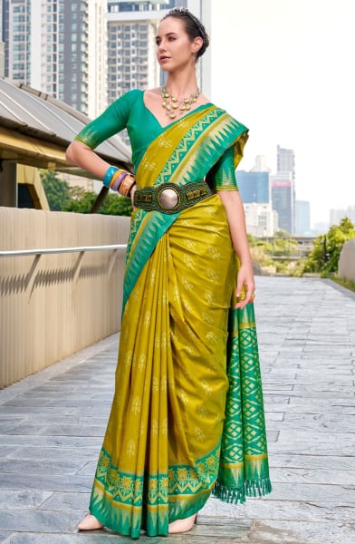 Chartreuse Zari Woven Soft Silk Saree