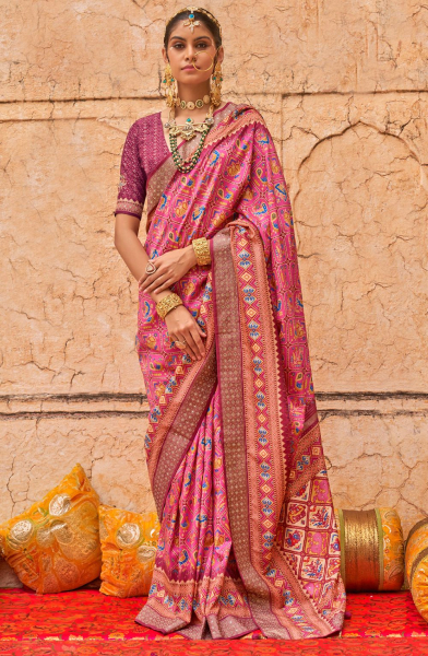 Cherry Pink Embellished Viscose Silk Saree