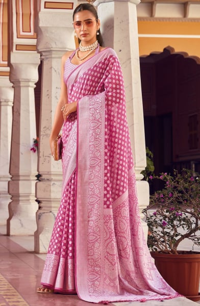 Cherry Pink Georgette Saree for Party
