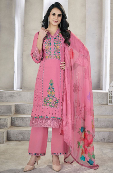 Cherry Pink Resham Embroidered Silk Readymade Suit