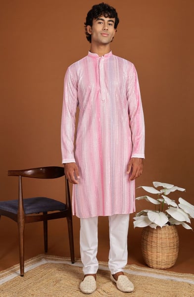 Cherry Pink Sequined Rayon Kurta Set