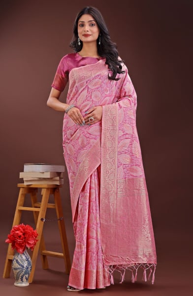 Cherry Pink Weaving Design Cotton Saree