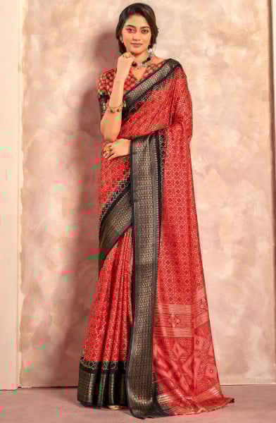 Cherry Red Dola Silk Saree with Jacquard Border