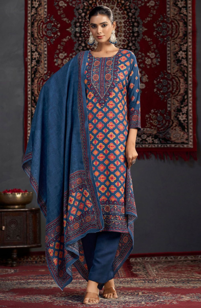 Cobalt Blue Embellished Pashmina Pant Kameez