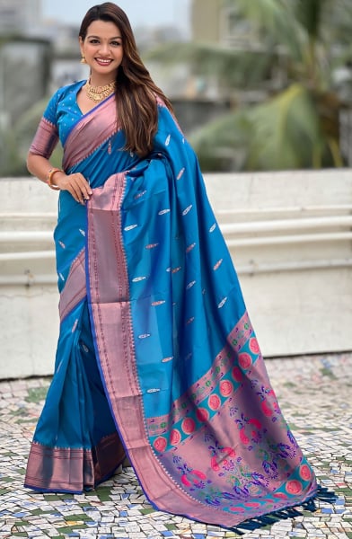 Cobalt Blue Meenakari Weaving Soft Silk Saree