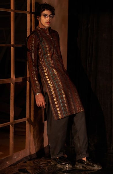 Coffee Brown Modal Silk Men Kurta Set