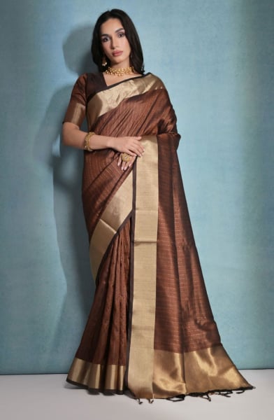 Coffee Brown Raw Silk Woven Saree