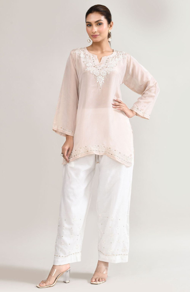 Cream Chikankari Work Cotton Co-Ord Set