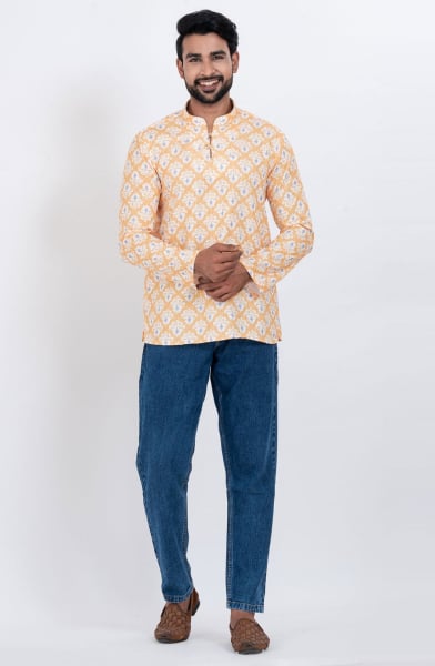 Cream Cotton Digital Printed Kurta for Festival