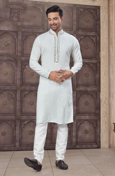 Cream Cotton Kurta Pyjama Set