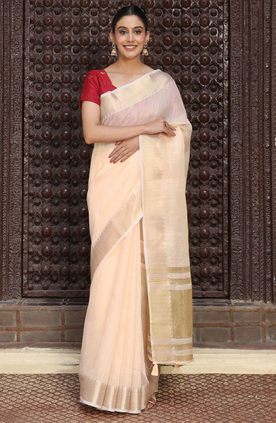 Cream Cotton Saree with Zari Weaving