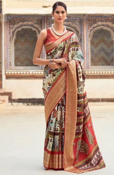 Cream Dola Viscose Partywear Saree