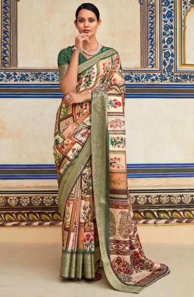 Cream Dola Viscose Partywear Saree