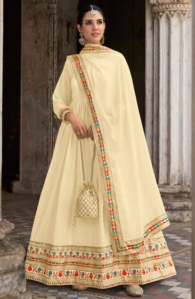 Cream Embroidered Georgette Anarkali Suit for Festival