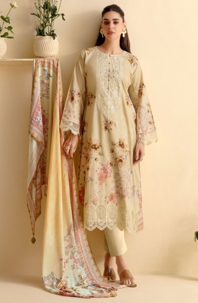 Cream Embroidered Pure Lawn Plus Size Suit