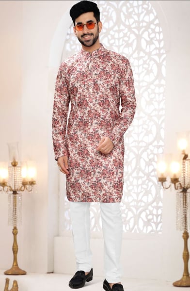 Cream Festival Wear Kurta Set