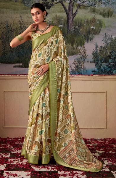 Cream Handloom Silk Party Wear Saree