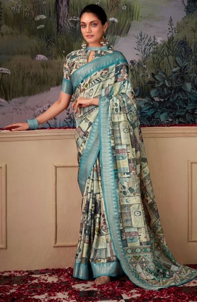 Cream Handloom Silk Party Wear Saree