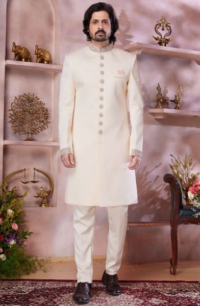 Cream Handwork Designer Sherwani